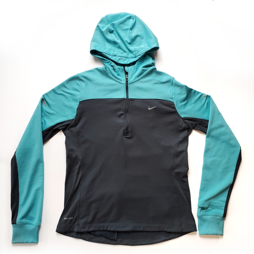 Nike Running Hooded 1/2 Zip Top Blue Gray Medium